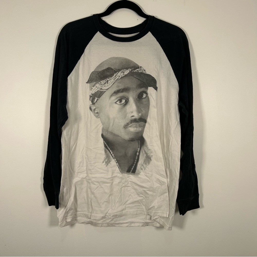 Tupac Black & White Raglan Long Sleeve Tee by Bravado - Size L